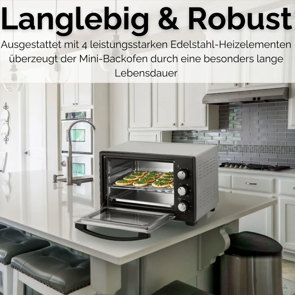 Steinborg Mini-four 25L 1600W Argent - Four à Pizza 3-en-1 Convection - 15