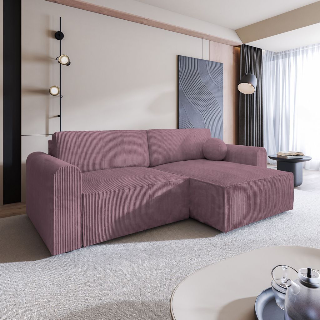 Masseno Ecksofa FIANO P mit Schlaffunktion L-Form, Sofa mit Bettkasten, Wohnzimmersofa, Couch, Soffa, Bettsofa, Couchgarnitur- Lila, POSO 130