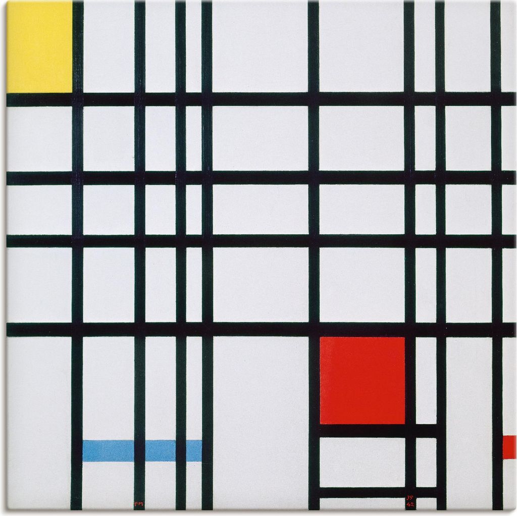 ARTland Leinwandbild Komposition mit rot blau und gelb. Größe: 40x40 cm