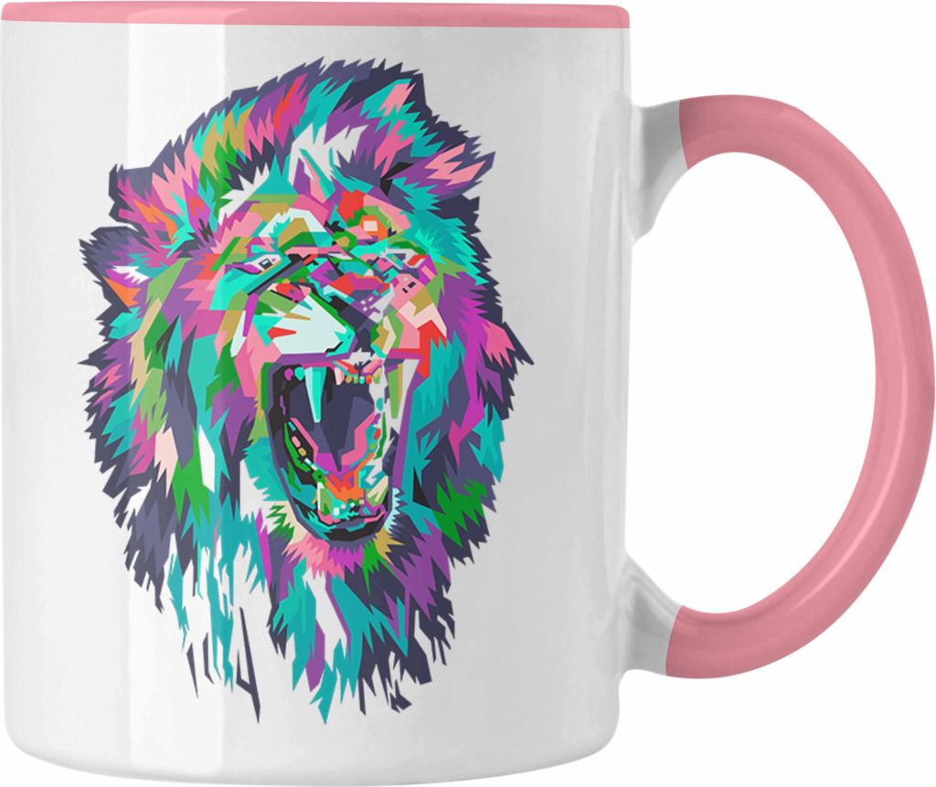 Trendation - Löwe Polygon Tasse Geschenk Löwen-Liebhaber Safari (Rosa)