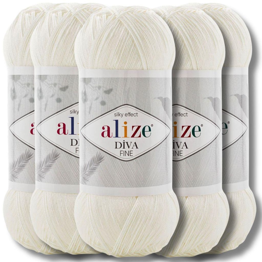 Alize 5x 100g Diva Fine Wolle, Uni, Häkeln, Stricken (Soft Produktbild 