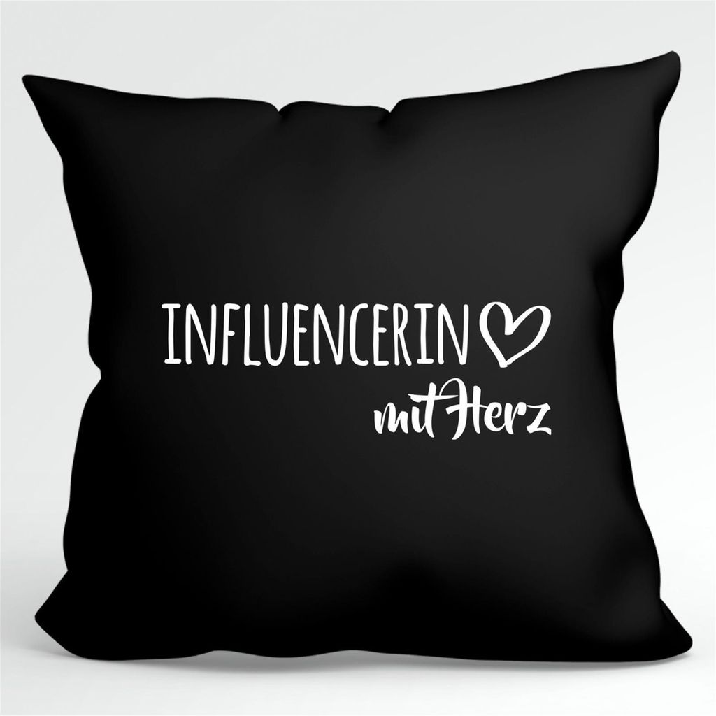 Huuraa Kissen Influencerin mit Herz 40x40cm mit Füllung Black Baumwolle Dekokissen Geschenkidee