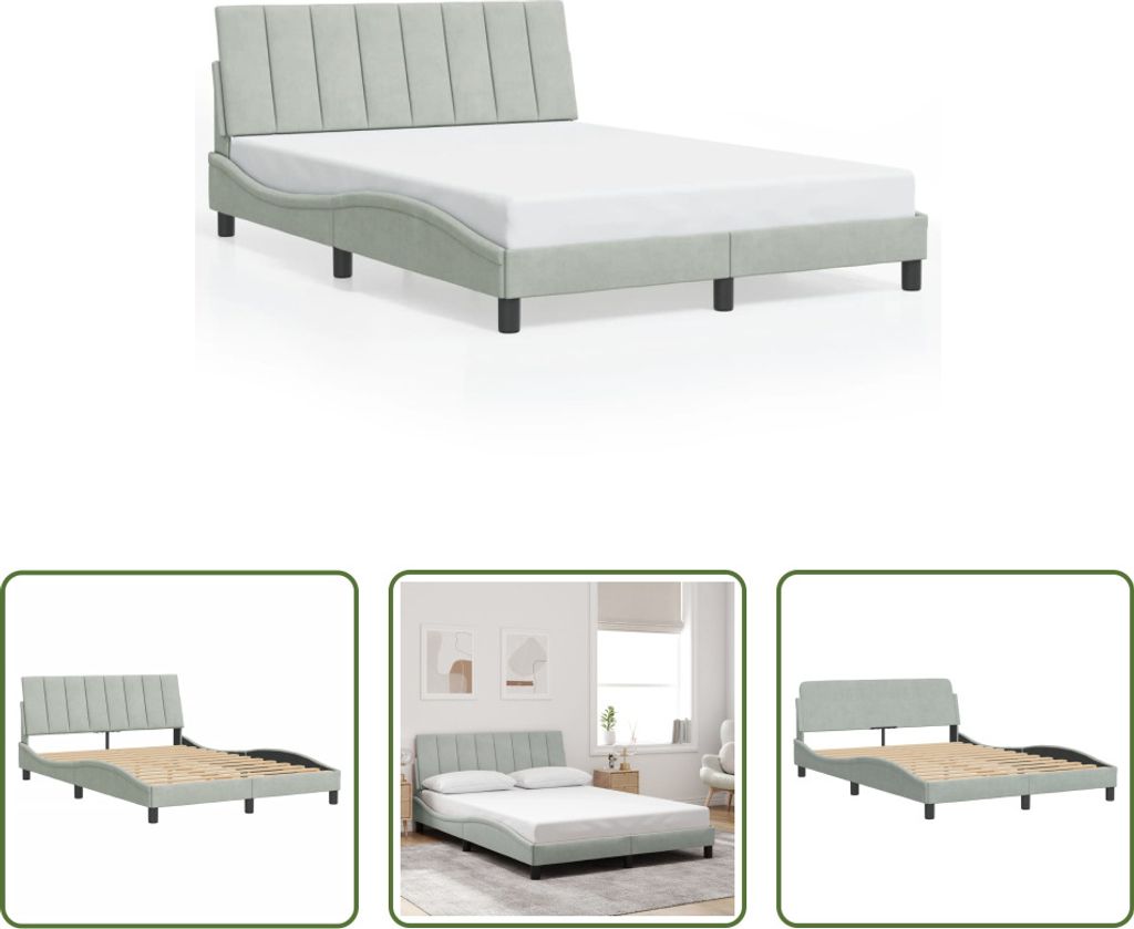 The Living Store Bettgestell mit Kopfteil Hellgrau 140x200 cm Samt