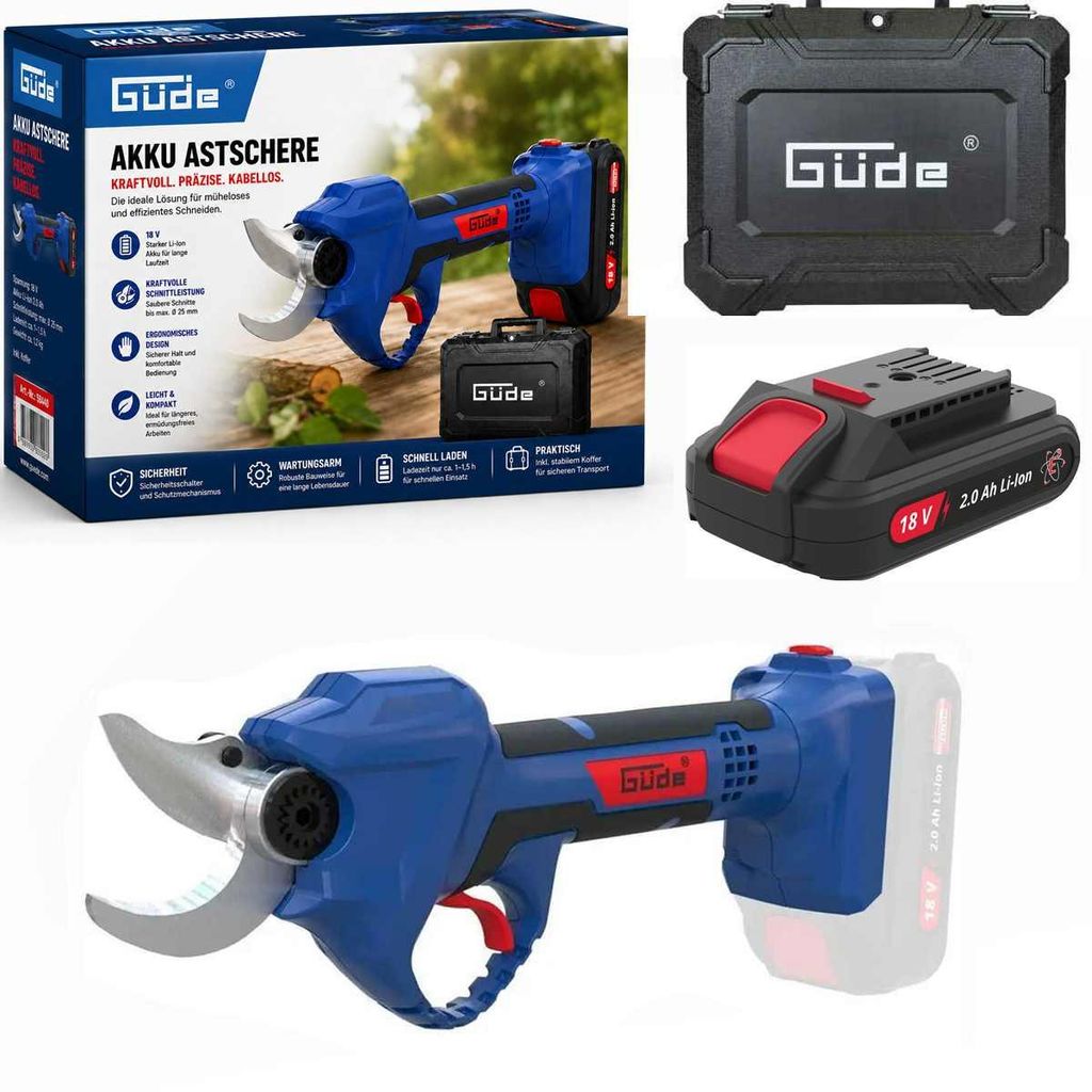 GÜDE Akku Astschere ASC 18-201-05 K mit Akku 2.0 Ah, Ladegerät,