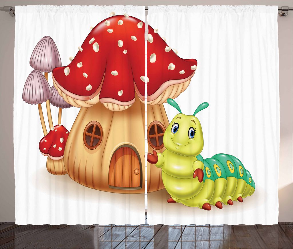 ABAKUHAUS Raupe Rustikaler Vorhang, Pilz Hauswanze, Wohnzimmer Universalband Gardinen mit Schlaufen und Haken, 280 x 225 cm, Mehrfarbig