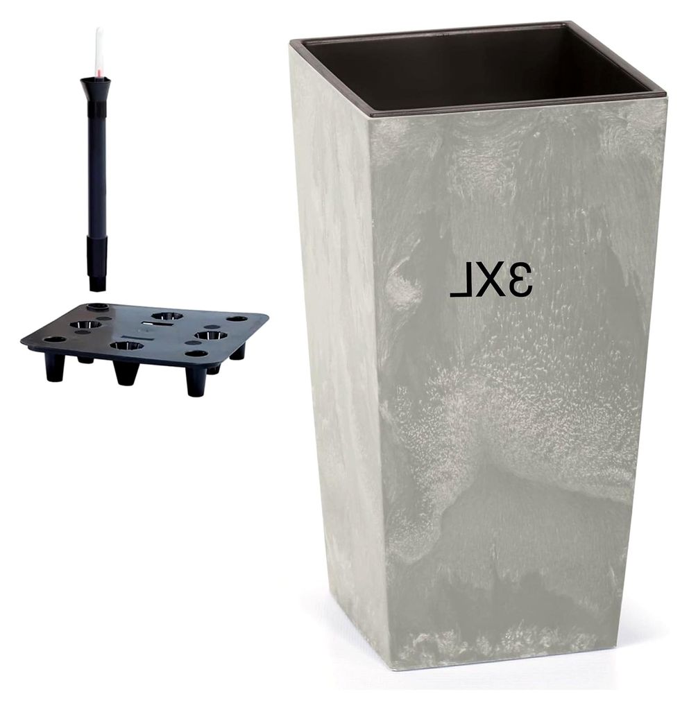 Blumenkübel mit Bewässerungssystem Slim Hoch Quadratisch Einsatz Beton Optik Farbe: Grau 3XL (BxH): 39 x 76 cm