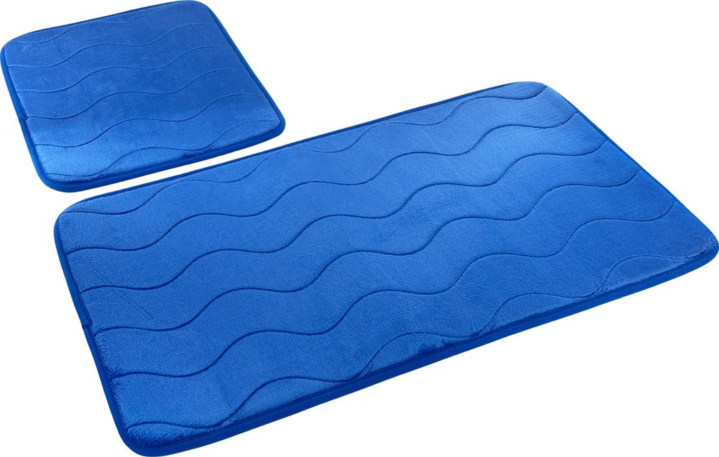 Badezimmer Teppiche Sumba Blau 23 - Zweiteilig 2 Stück: Teppich 45x75+ Unterlage 45x35