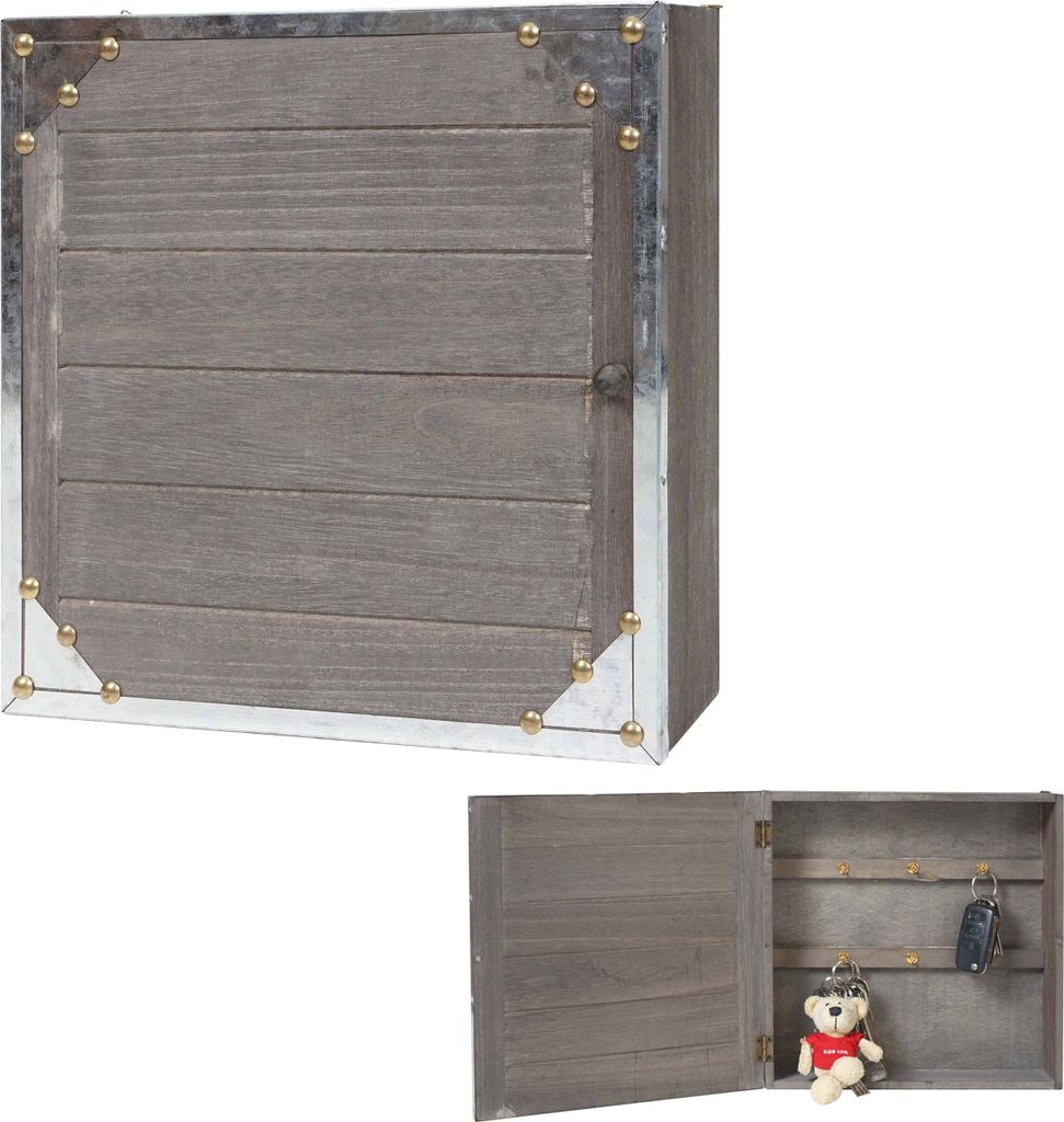Schlüsselkasten Virginia, Schlüsselschrank Holzbox, Shabby-Look Vintage 27x27x6cm grau-braun