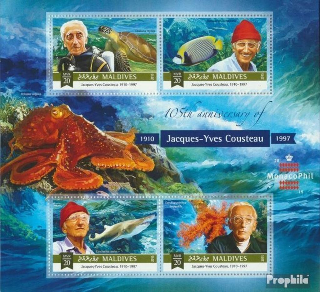 Briefmarken Malediven 2015 Mi 5865-5868 Kleinbogen (kompl. Ausg.) postfrisch Jacques-Yves Cousteau