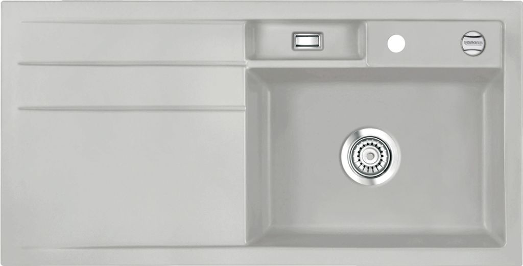 Spüle KeraDomo BELA 100 in ALU - Becken rechts mit Excenterbedienung / Systemceram / Keramikspüle