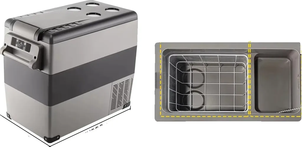 Mini frigo 55L à refroidissement rapide, design blanc épuré et transportable
