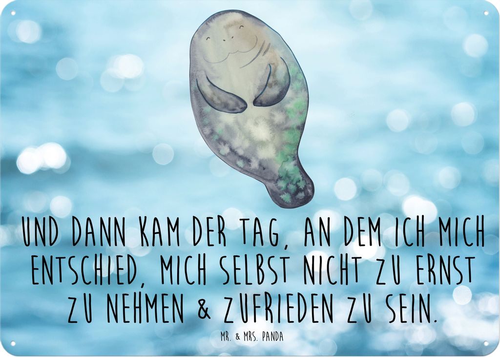 Mr. & Mrs. Panda wandtafel Seekuh Happy DIN A5 - Oceanblue - Geschenk, tafel, Neustart, Türschild, Metallschild, Schild, Freundin, Achtsamkeit, Wa...