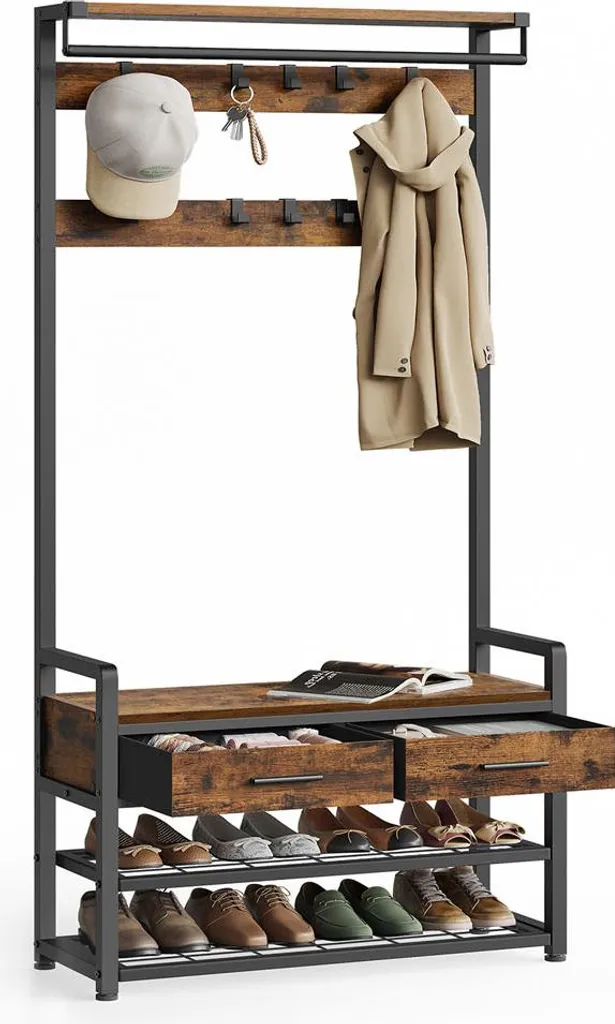 Portemanteau vestiaire industriel 10 crochets et banc à chaussures robuste