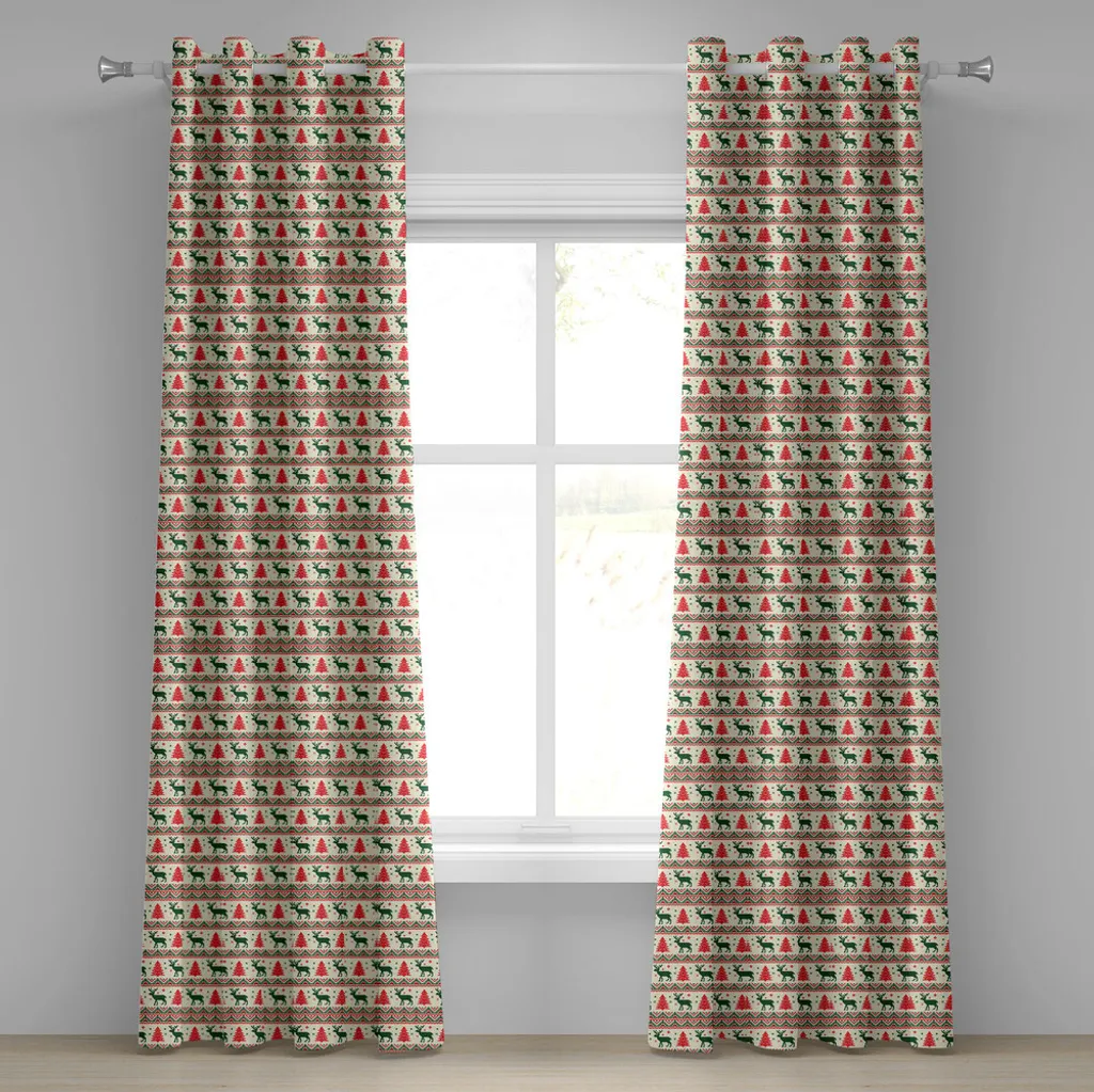 Rideaux décoratifs à 2 panneaux ABAKUHAUS motif Noël écarlate