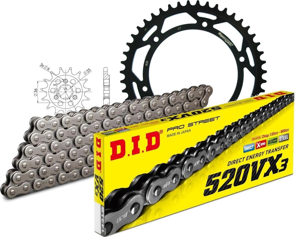 DID Kit Stahl SUZUKI DR800 S 91-93 15-47-116 DID520VX3 Endlos