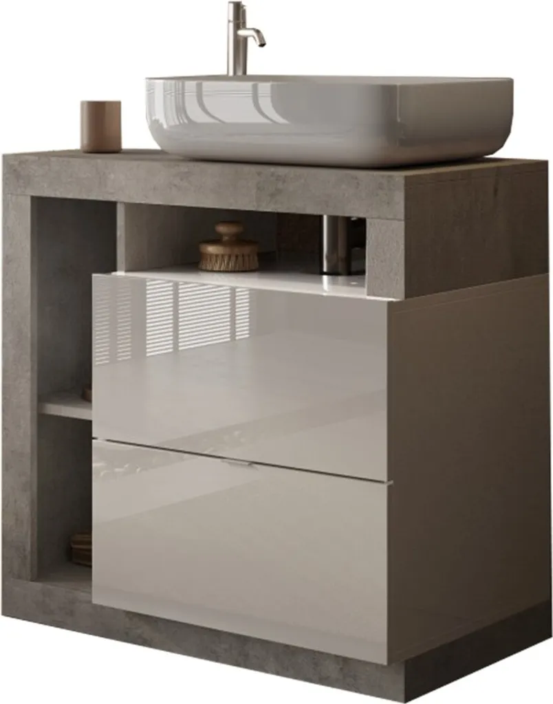 Meuble de salle de bains BURA 79 cm blanc brillant avec vasque incluse
