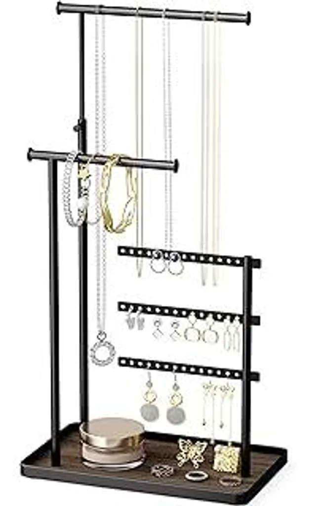 Portagioie Moderno 3 Livelli Nero - Espositore Gioielli Regolabile