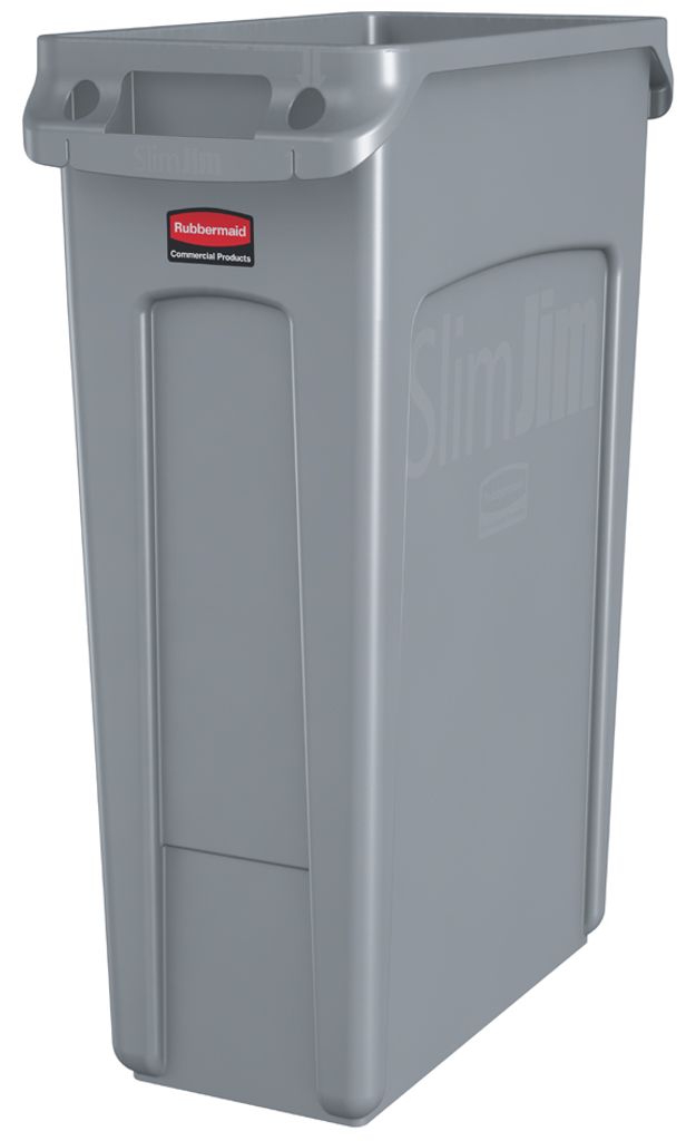 Rubbermaid Abfallbehälter Slim Jim mit Lüftungskanälen grau Produktbild 