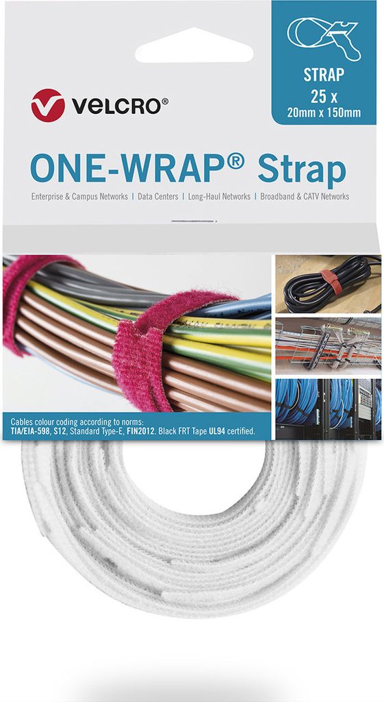VELCRO One Wrap Strap 20mm x 200mm, 25 Stück, weiß