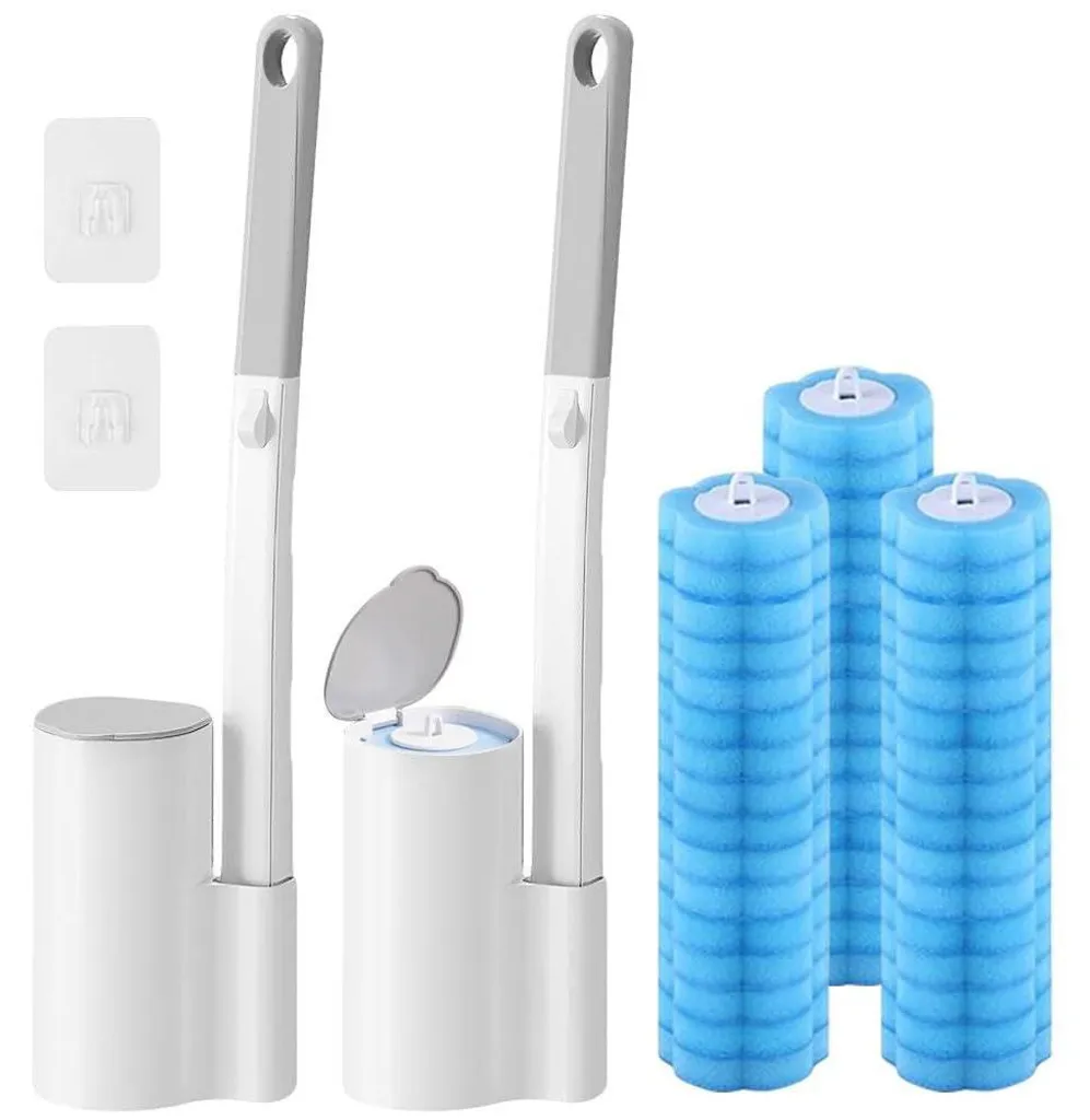 Brosse WC jetable anti-bactérienne avec 64 tampons pour cuvette propre