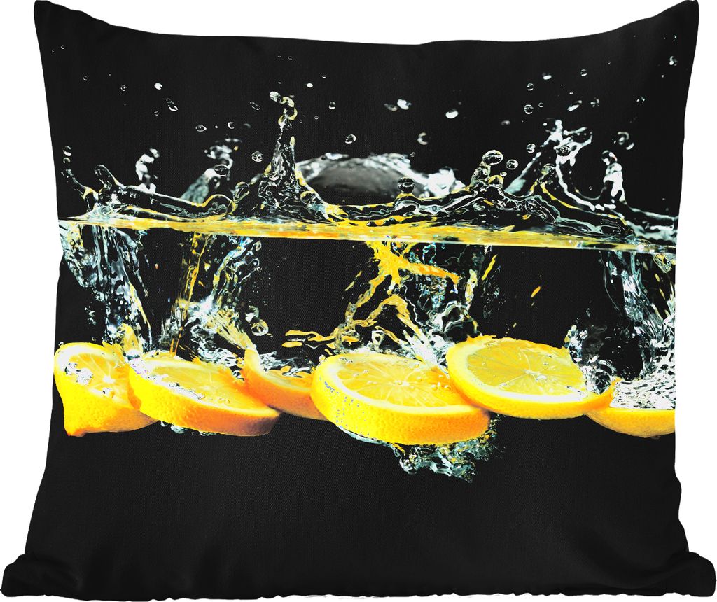 MuchoWow Outdoor Kissen - Zitrone - Frucht - Gelb - Stilleben - Wasser - 45x45 cm - Wetterfest - Lounge Kissen - Fotokissen - Dekoratives Kissen