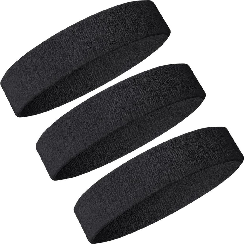 Elastische Sport-Stirnbänder, 3er-Pack schwarzes Stirnband, Stirnband für Damen, Sport-Stirnband für Herren, Haarband fürs Fitnessstudio, Schwe...