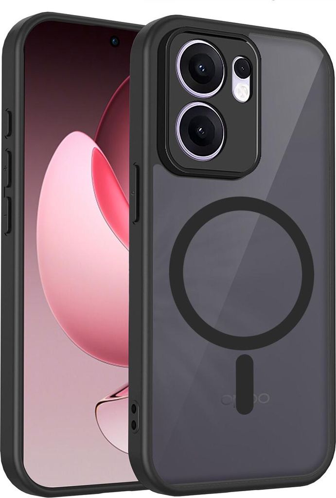 Magnetisch Hülle für Oppo Reno13 F 4G/Reno13 F 5G, Handyhülle Transluzente Hart PC Rückseite TPU Stoßfest Schutzhülle Schwarz