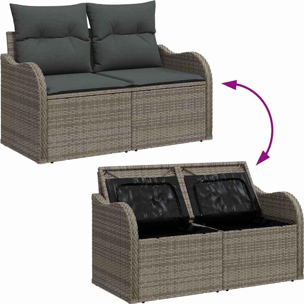 vidaXL Garten-Sofa-Set mit Speicher 9 pcs Grau Poly Rattan