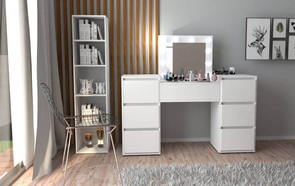 Schminktisch Mit Spiegel Weiß Mit Spiegel 12 Led Visagist Produktbild 7