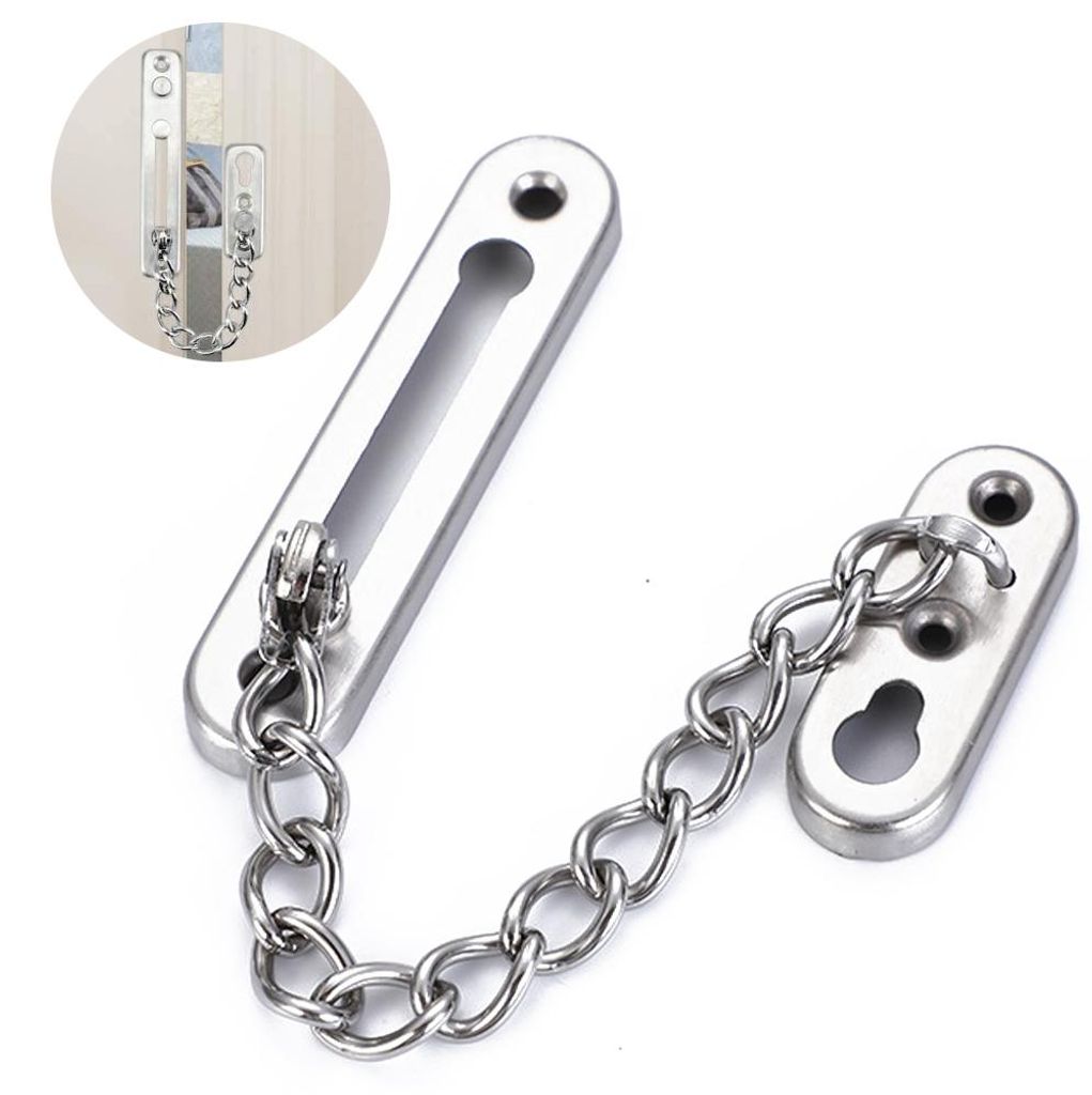 Türsicherung mit Kette und Schloss, Kettenschloss mit Druckknopf, Diebstahlsicherung aus Edelstahl 304, bohrfreies Schiebetürschloss für Hotelzi...
