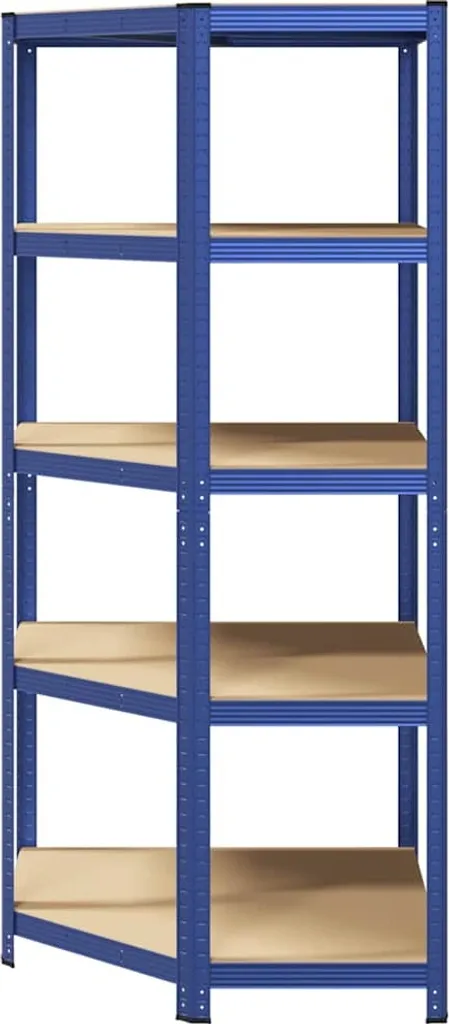 Étagère d'angle 5 tablettes bleu en acier et bois composite robuste