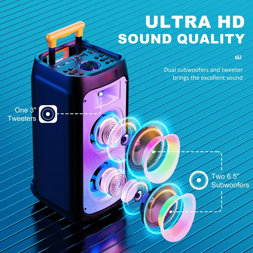 Enceinte karaoké Bluetooth à double caisson de basses pour soirées fêtard - 2
