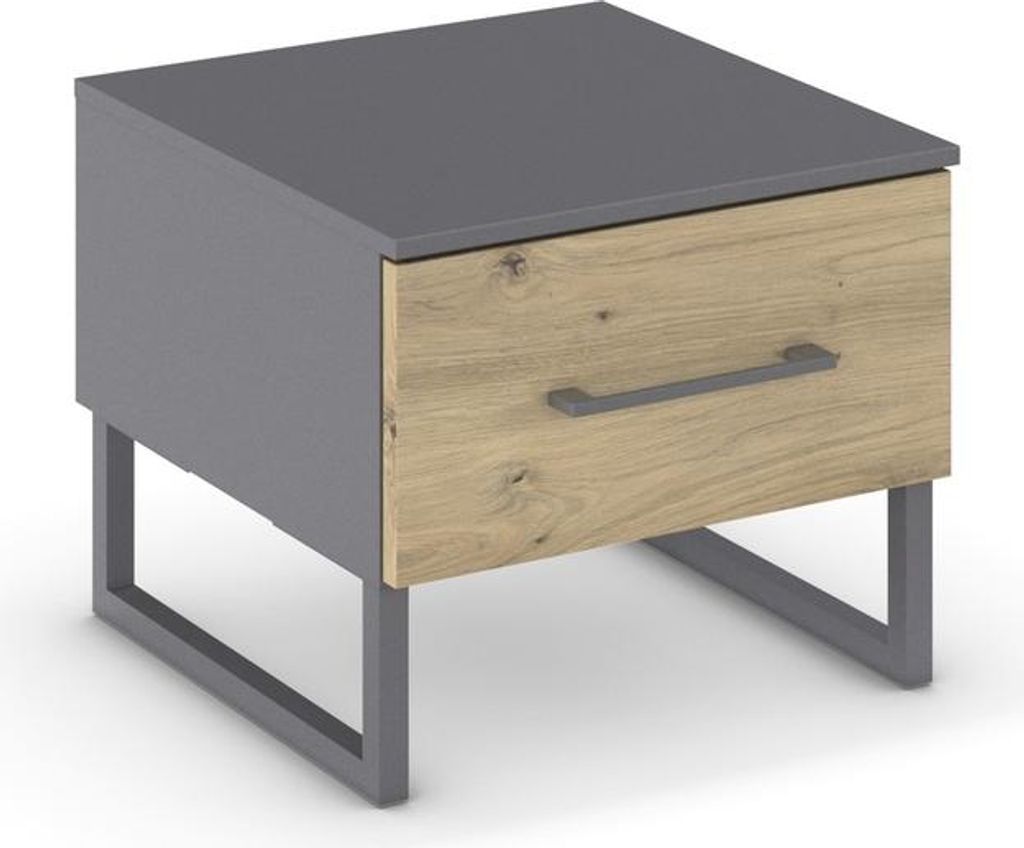 Nachtkommode >Butte< in Eiche Artisan / grau metallic - 40x34x42 (BxHxT)