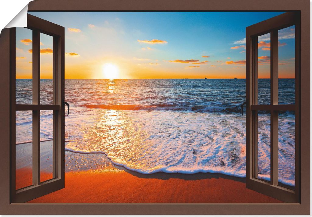 ARTland Poster Fensterblick Sonnenuntergang Meer Größe: 130x90 cm