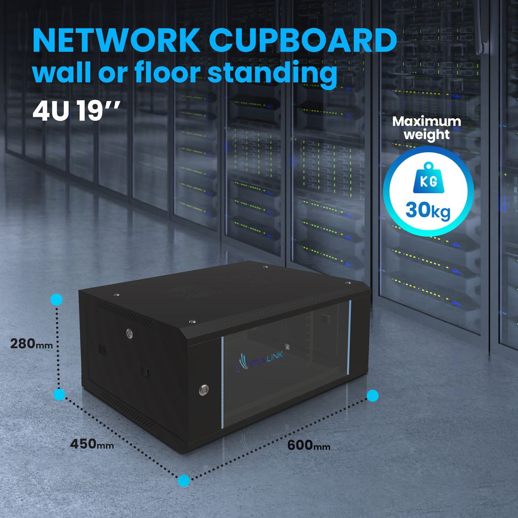 Extralink, 4U 600x450 Schwarz, Rack, wandmontiert Produktbild 3