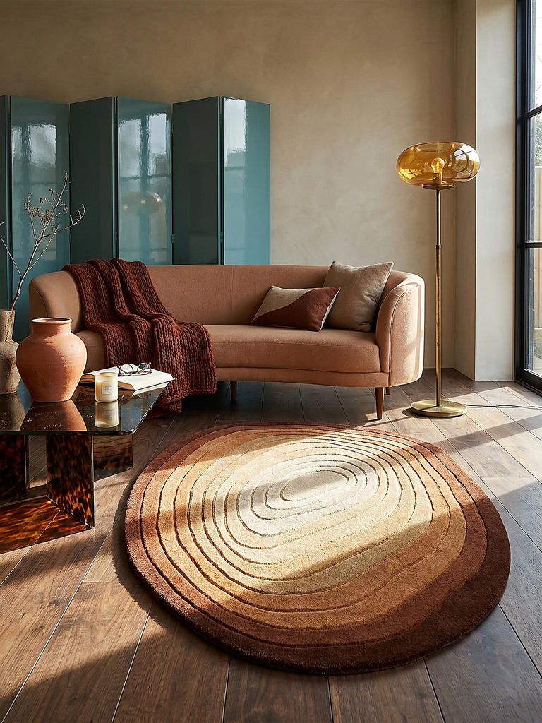 Teppich Wolle, Organische Form, Ombre Farbverlauf, Handgefertigt, Hoch-Tief-Flor-Effekt Terrakotta Oval 200x290 | 100% Wolle