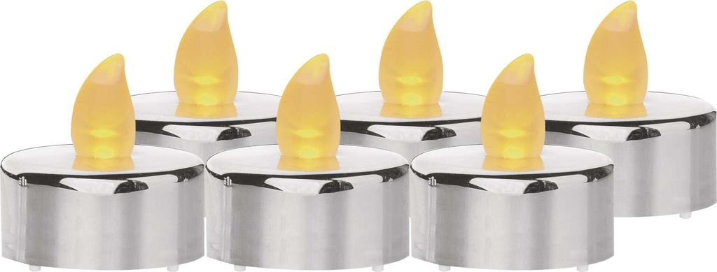 LED dekorace – čajová svíčka stříbrná, CR2032, vnitřní, vintage, 6 ks