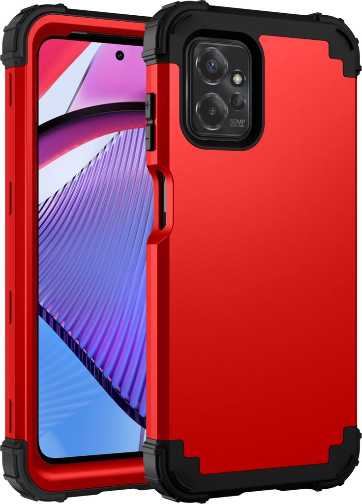 Handyhülle für Motorola Moto G Power 2023 Hybrid 3 in 1 PC TPU Stossfest Robust Hülle Rot