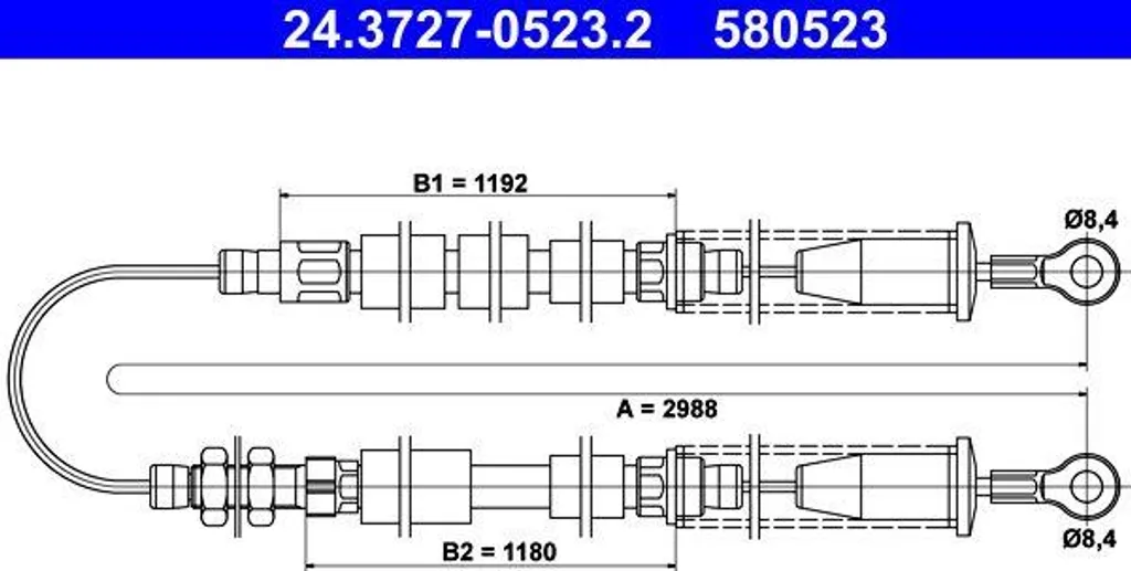 Câble de frein à main ATE 24.3727-0523.2 pour Cinquecento OE 7684513
