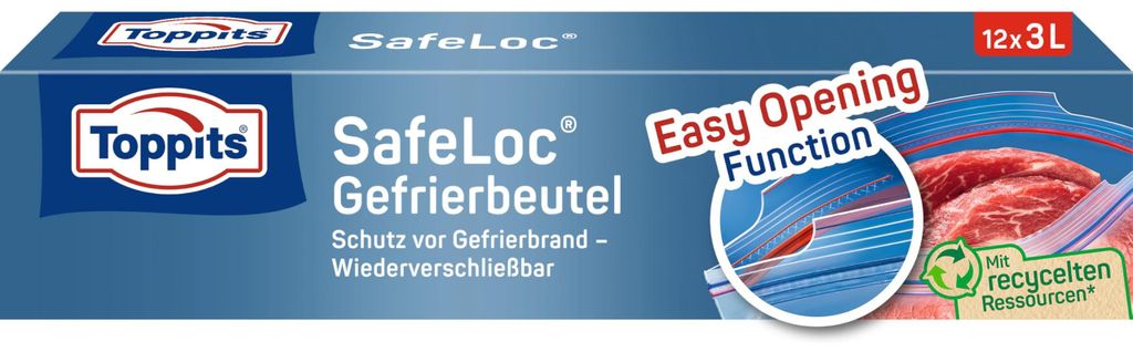 Toppits Doppelverschluss-Gefrierbeutel SafeLoc - 12 x 3L, Produktbild 