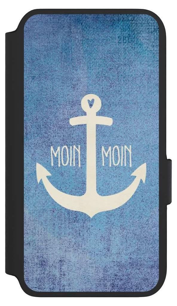 NIVOCASE Klapphülle für Samsung Galaxy S22 Handyhülle aus Kunst Leder NIVOflip schwarz Anker Blau maritim