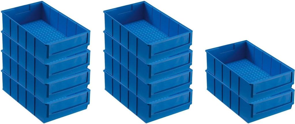 SparSet 10x Blaue Industriebox 300 B | HxBxT 8,1x18,3x30cm | 3,4 Liter | Sichtlagerkasten, Sortimentskasten, Sortimentsbox, Kleinteilebox