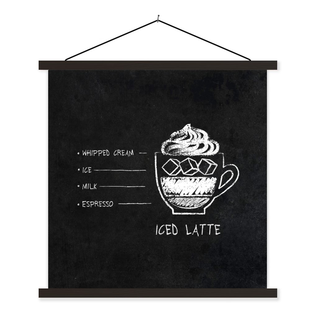 MuchoWow Textilposter Vintage - Eiskaffee - Zitate - Kaffee 40x40 cm mit schwarzem Rahmen - Fotos