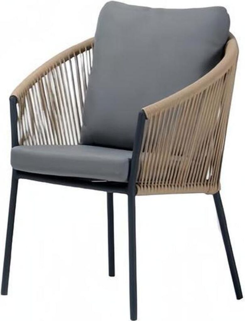 Sessel Design Terrasse Polster Holz Polster Moderne Luxus Grau Hochwertig Rattan