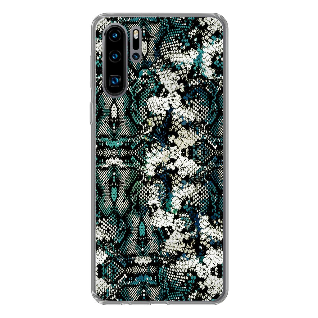 MuchoWow Handyhülle Schutzhülle Hülle für Huawei P30 Pro Tiermuster - Weiß - Türkis Silikon Softcase Handy Hülle - Schutzdeckel