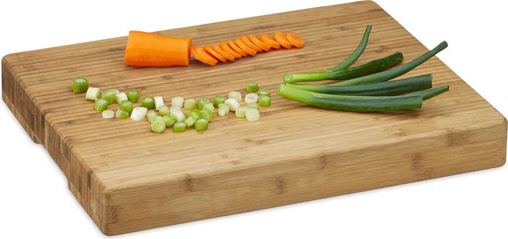 Relaxdays 4x Tagliere a Righe in Bambù: Set Cucina Professionale Naturale