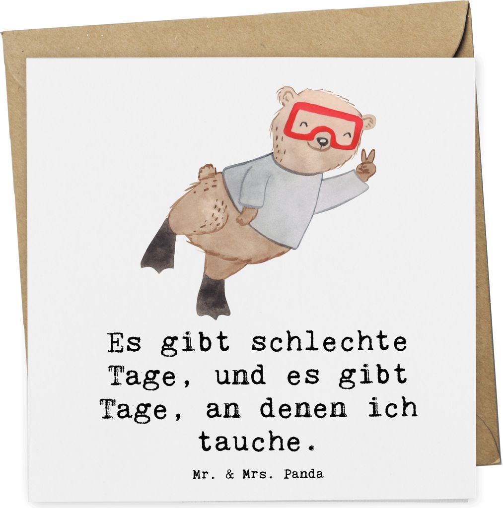 Mr. & Mrs. Panda Grußkarte Bär Tauchen - Weiß - Geschenk, anlasskarte, Schnorcheln, doppelkarte, faltkarte, Glückwunschkarte, Diving, Klappkart...
