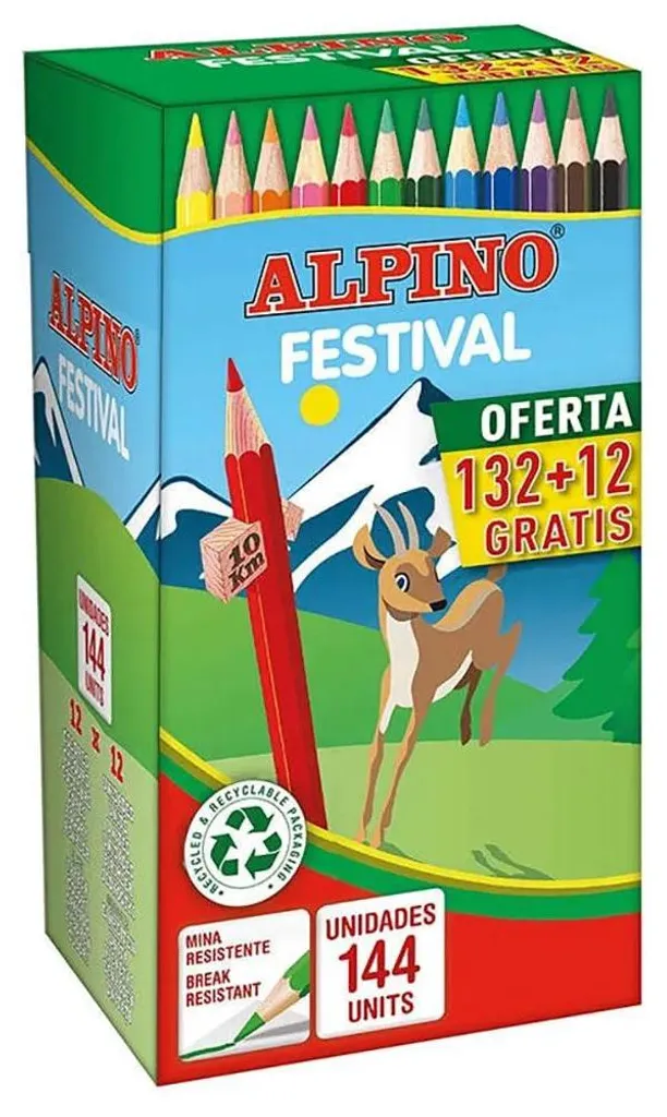 Lot de 144 crayons de coloriage Alpino Festival pour dessin et école
