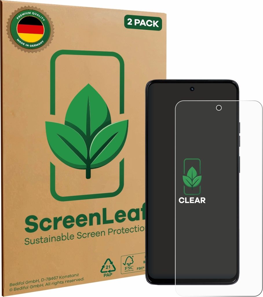 2x ScreenLeaf Schutzfolie für Motorola Moto G56 nachhaltiger Displayschutz Display Schutz Folie Klar Transparent