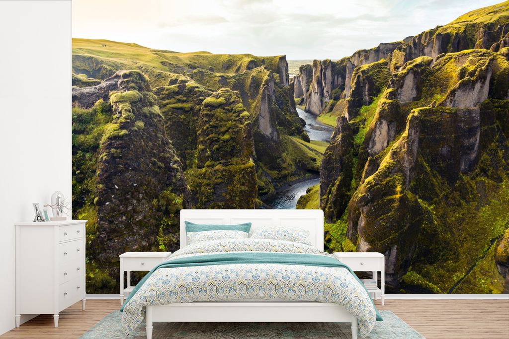 MuchoWow Fototapete für Wohnzimmer oder Schlafzimmer Wandtapete Vinyl Motivtapete Die Sonne geht in Island auf - 450x300 cm - Gemusterte